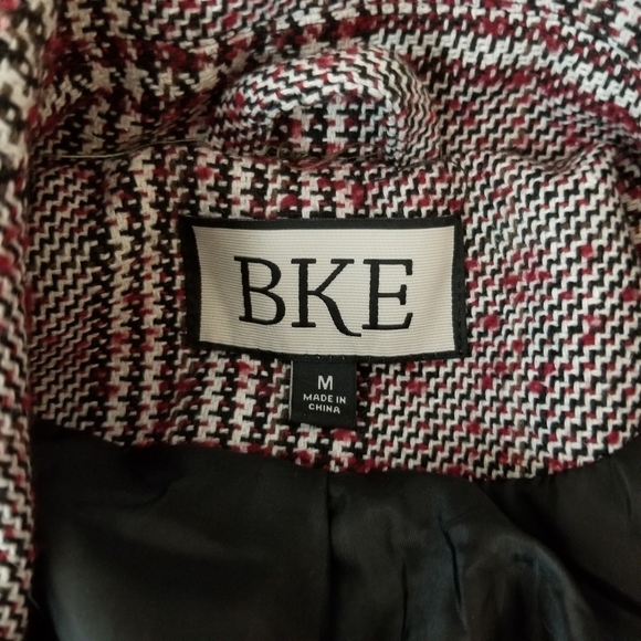 BKE Medium Houndstooth Long Double breasted Peacoat Black White Red Buckle - Picture 3 of 13